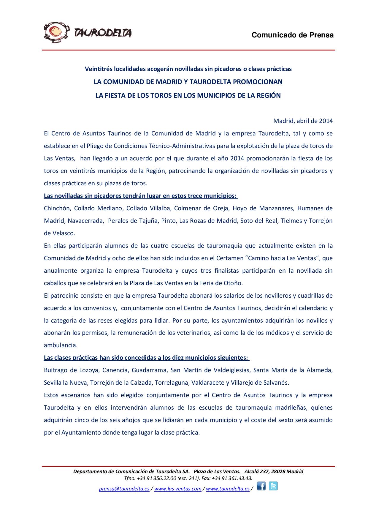La Comunidad de Madrid y Taurodelta promocionan La Fiesta de los toros ...