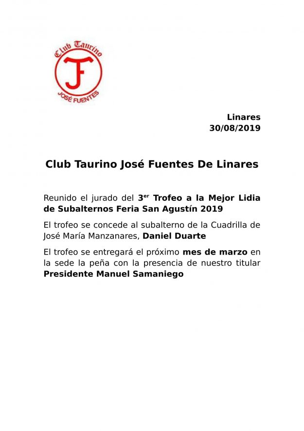 TROFEO A LA MEJOR LIDIA-1