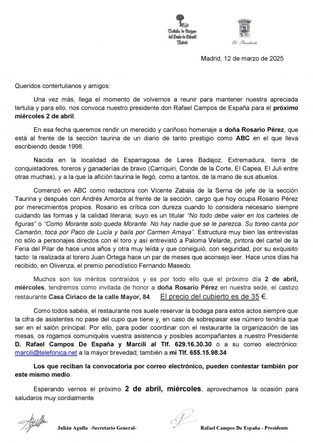 Convocatoria – Rosario Pérez